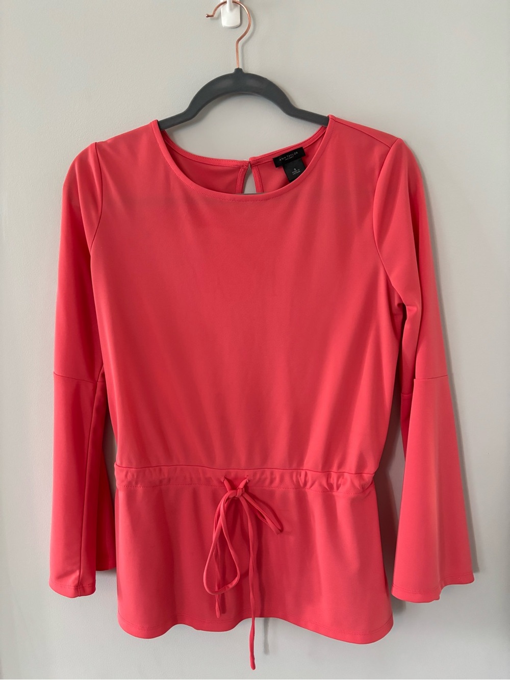 Ann Taylor Factory Coral Pink Long Sleeve Peplum Blouse